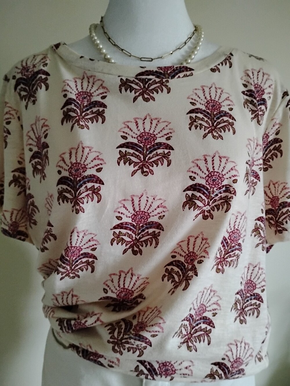 Wonderly Block Print Tee Bohemian Colorful Lotus Flower Festival Size Large